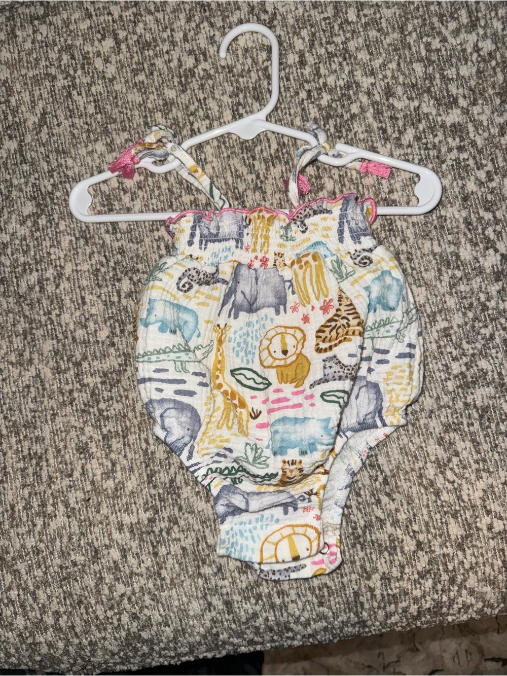 Mud Pie White Kids One-Piece with Multi-Color Safari Print